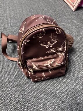 Rue21 Brown Butterfly Mini Backpack with Gold Hardware